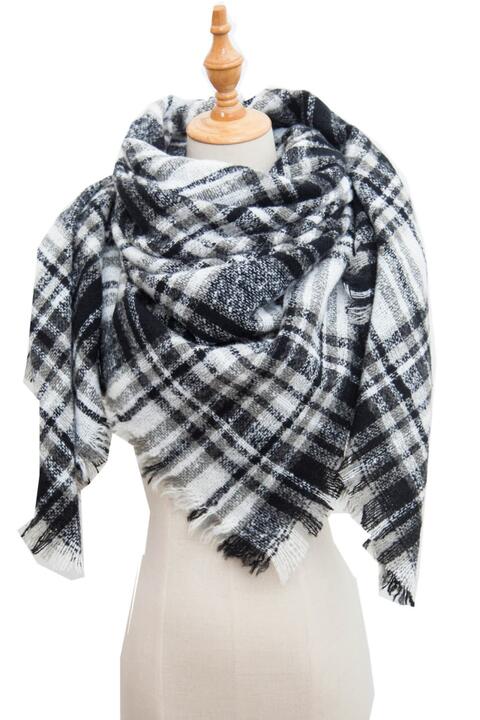 Plaid Raw Hem Polyester Scarf