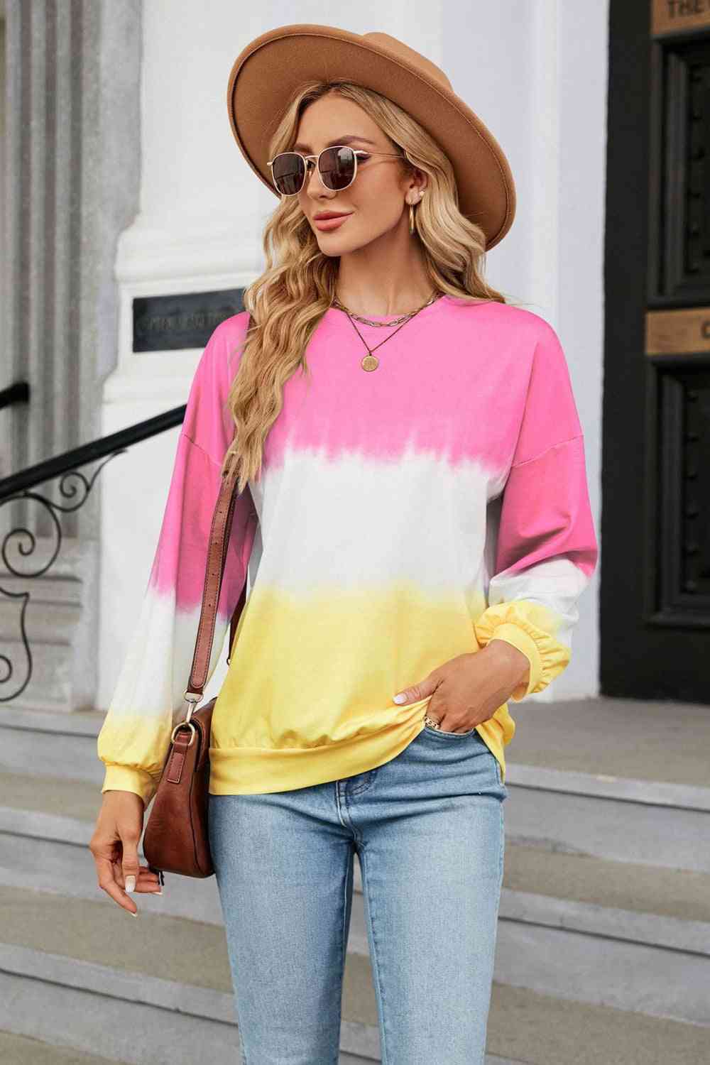 Gradient Round Neck Long Sleeve Sweatshirt