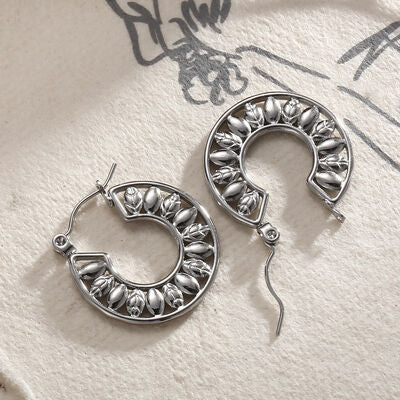 Stainless Steel Cutout Leaf Shape Huggie Earrings