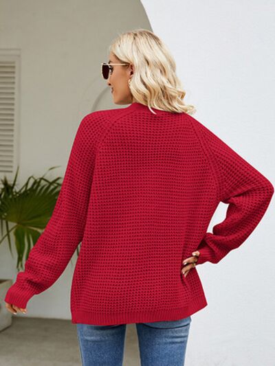 Open Front Raglan Sleeve Pocketed Cardigan