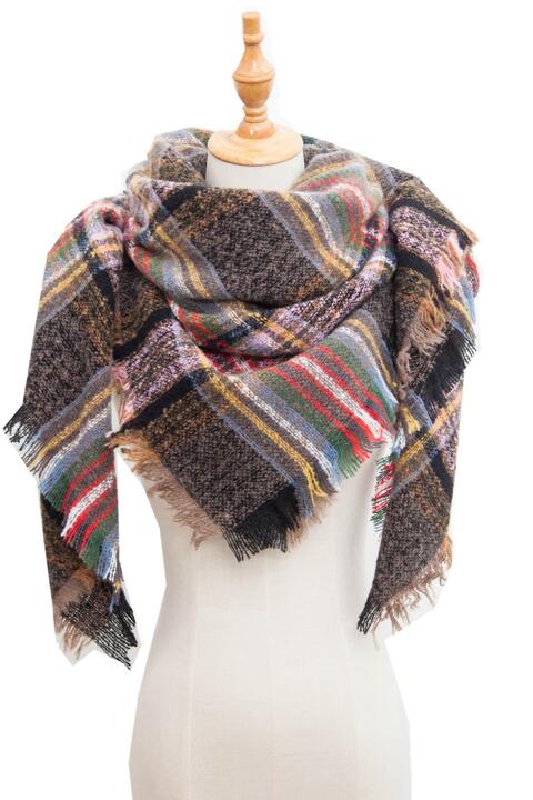 Plaid Raw Hem Polyester Scarf