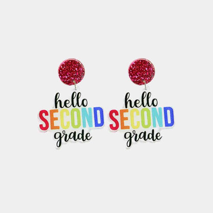 HELLO SECOND GRADE Acrylic Dangle Earrings