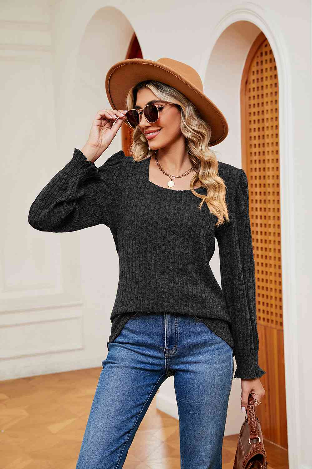 Square Neck Puff Sleeve Top