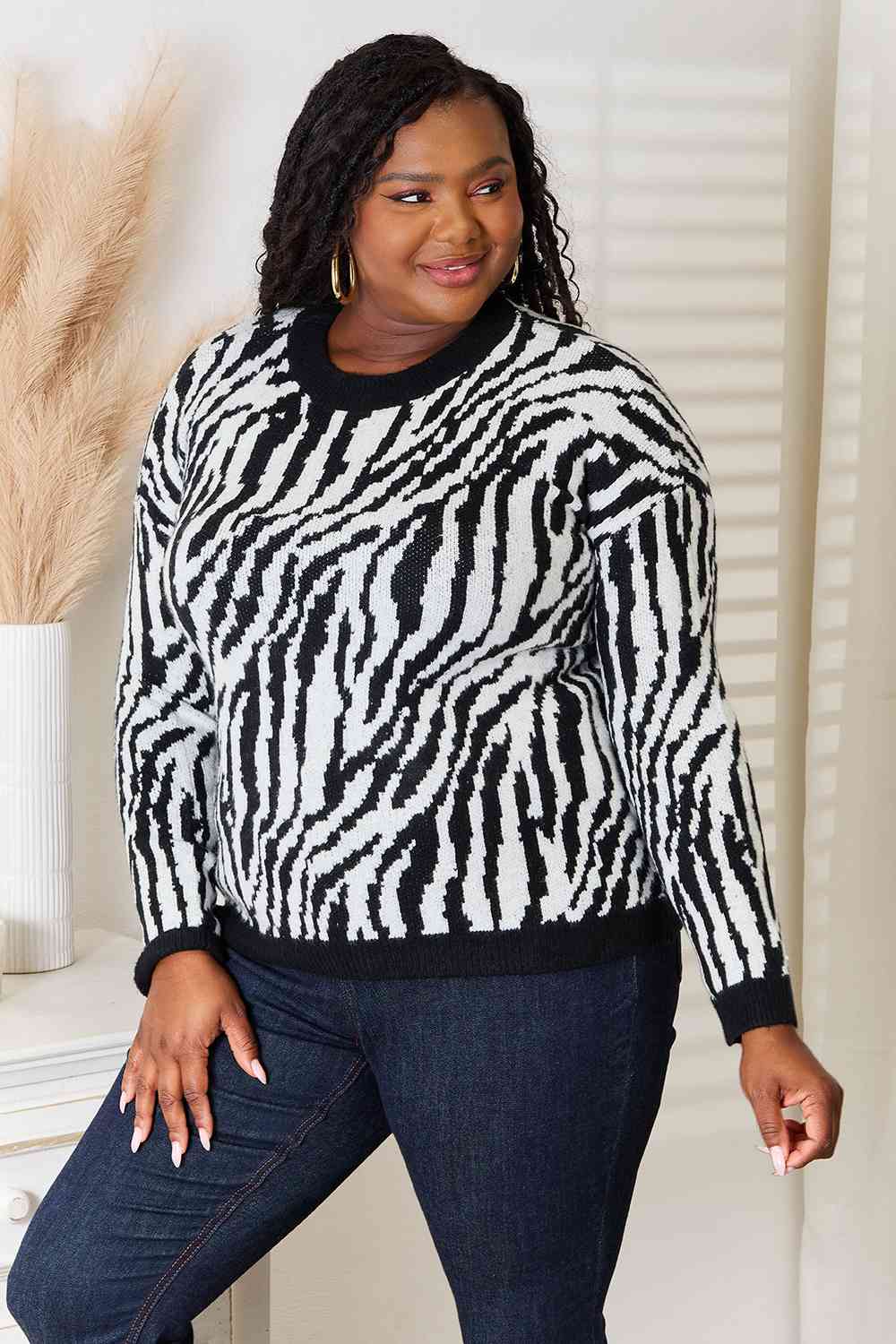 Heimish Full Size Zebra Print Sweater