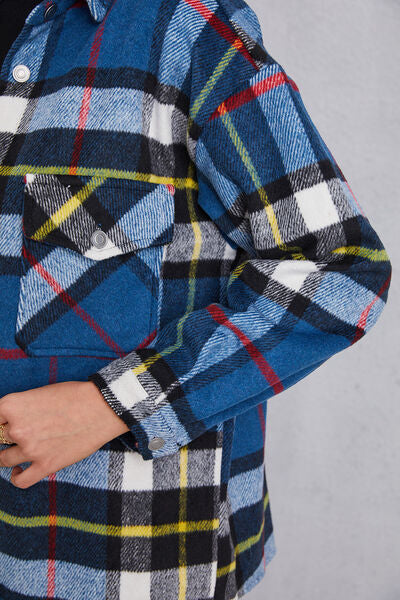 Plaid Button Up Dropped Shoulder Jacket