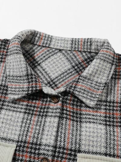 Plus Size Plaid Button Up Dropped Shoulder Outerwear