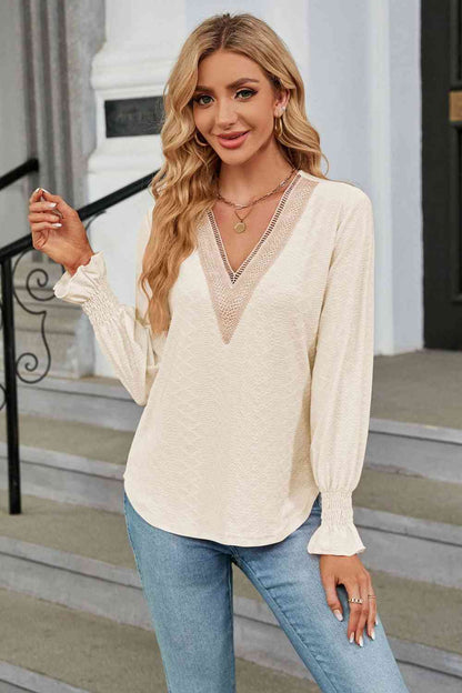 V-Neck Flounce Sleeve Blouse