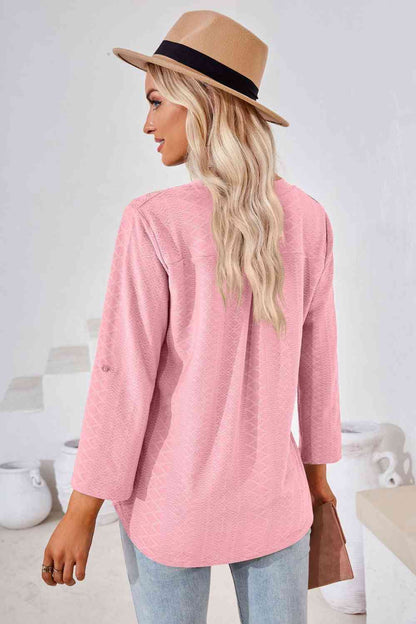 V-Neck Roll-Tap Sleeve Blouse