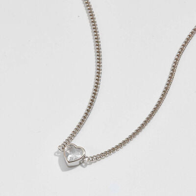 Heart Inlaid Zircon 925 Sterling Silver Necklace