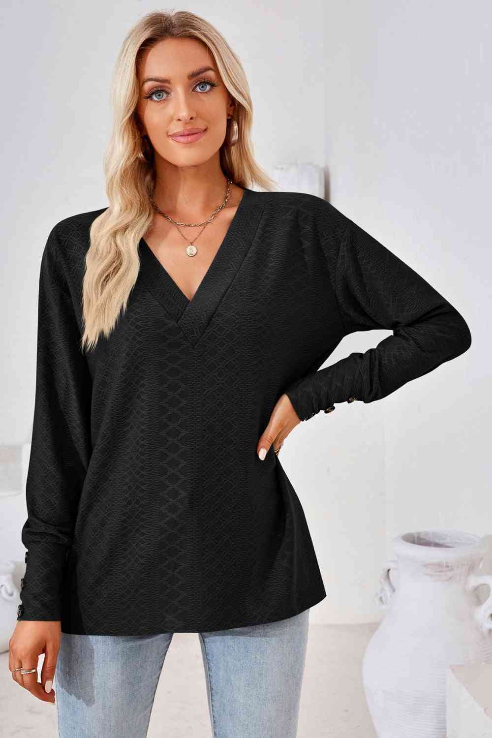 V-Neck Long Sleeve Blouse