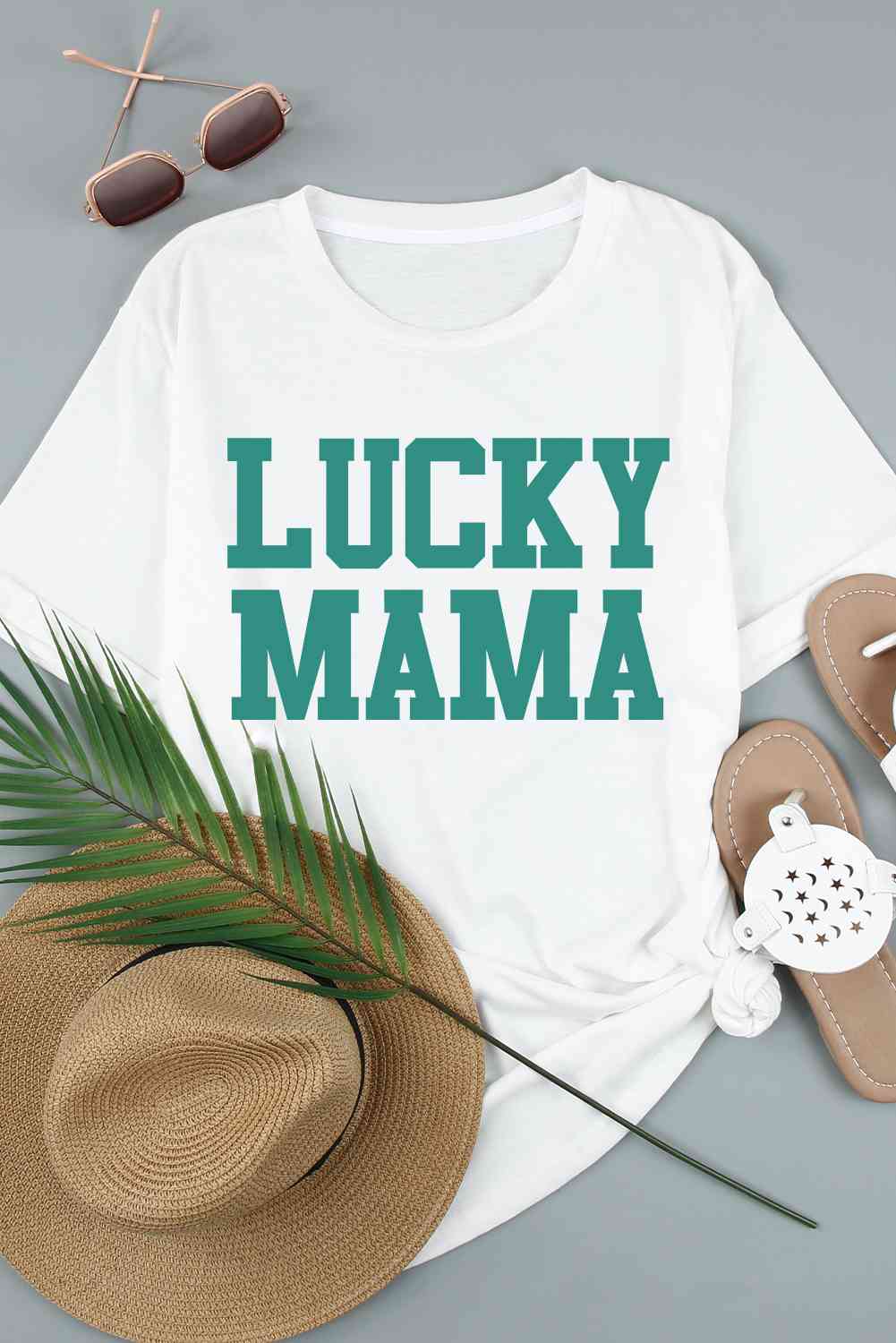 LUCKY MAMA Graphic Round Neck Tee