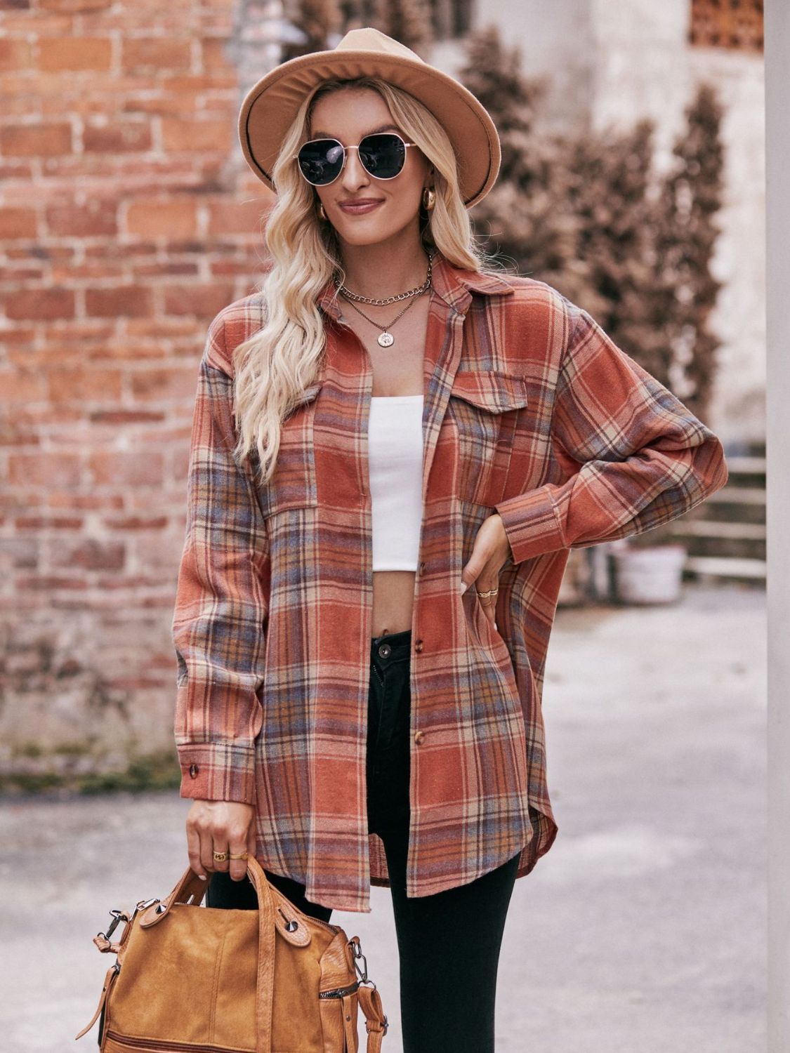 Plaid Dropped Shoulder Longline Shirt