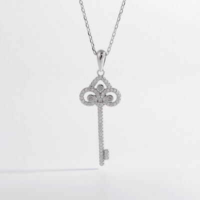 925 Sterling Silver Inlaid Zircon Key Shape Necklace