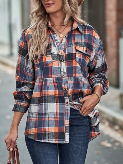 Plaid Button Up Dropped Shoulder Shirt