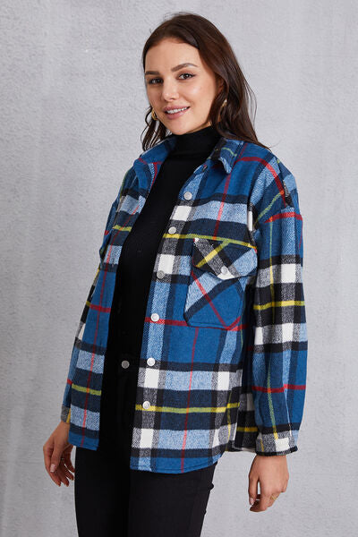 Plaid Button Up Dropped Shoulder Jacket