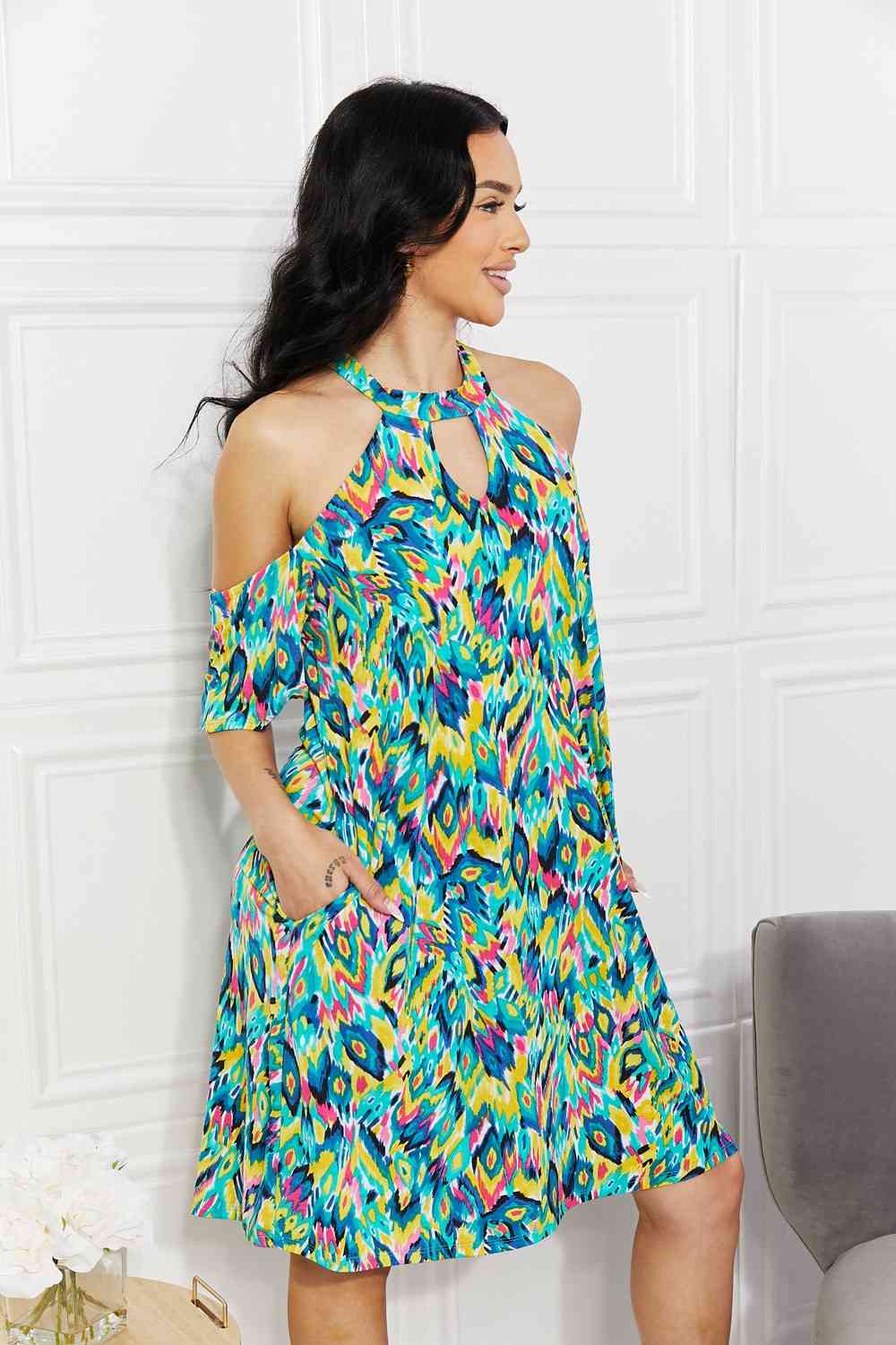 Sew In Love Full Size Perfect Paradise Printed Cold-Shoulder Dress