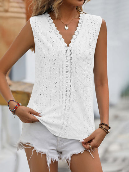 Spliced Lace V-Neck Sleeveless Tank