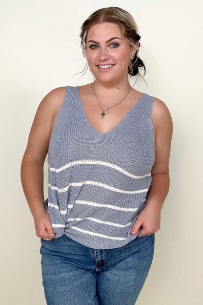 Gilli Sleeveless V-Neck Striped Sweater Top